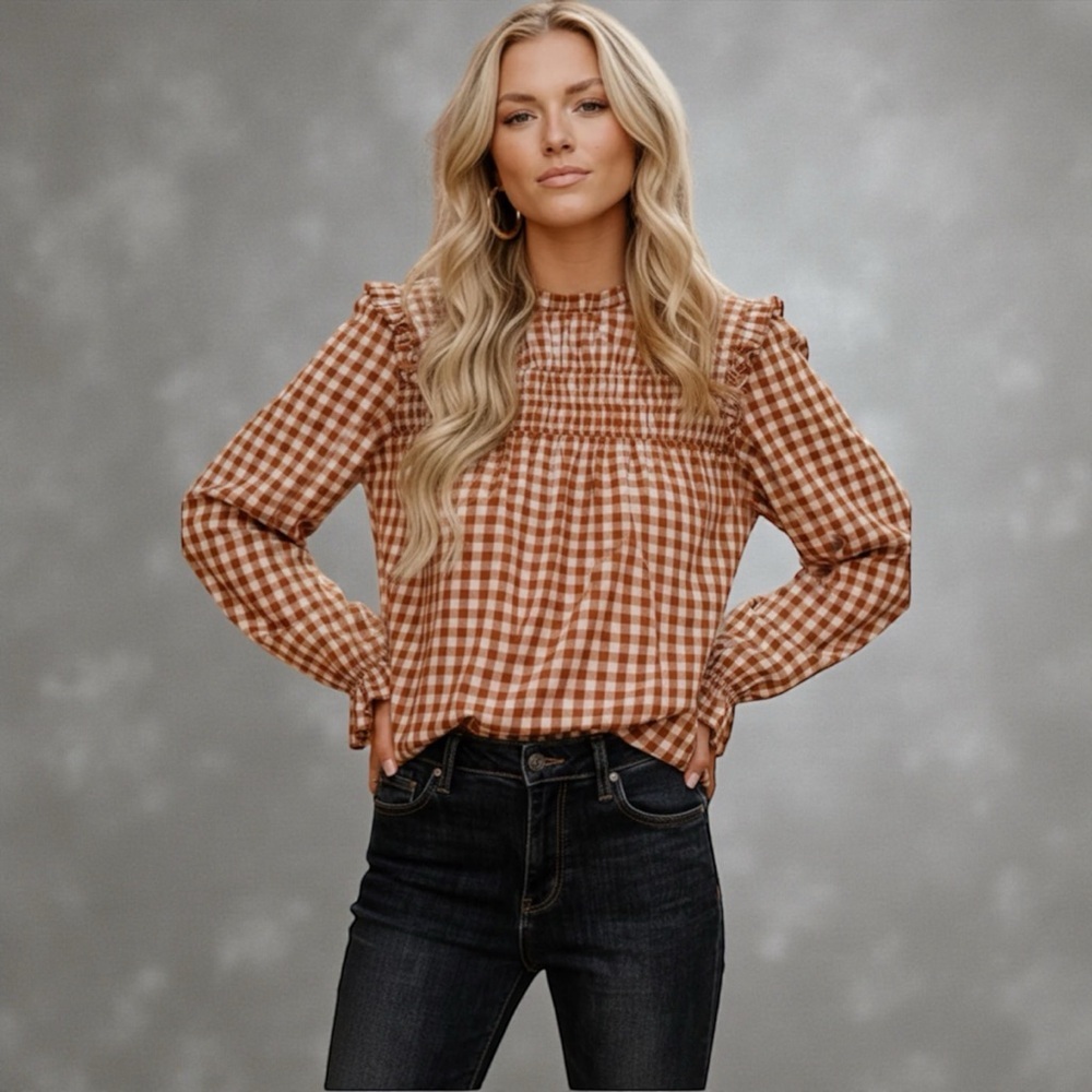 Gingham Checkered Top - smocked